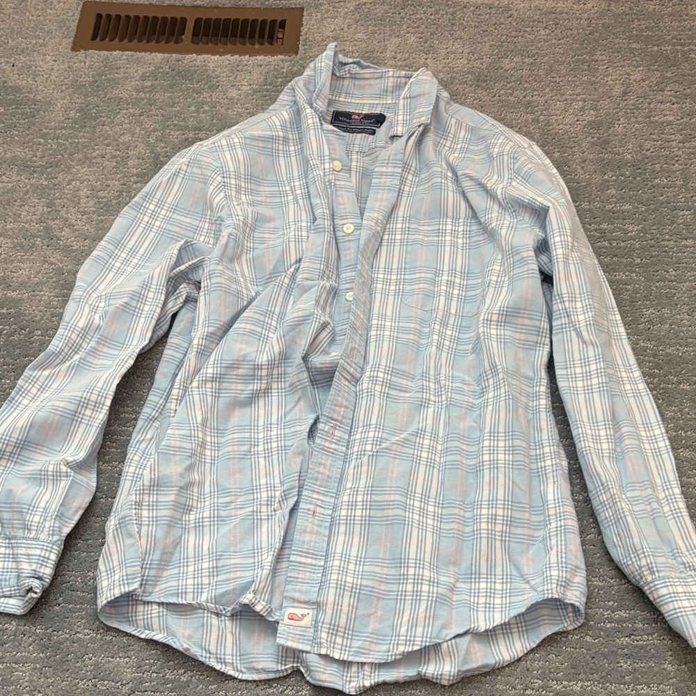 Vineyard Vines Light Blue and Pink Plaid Shirt